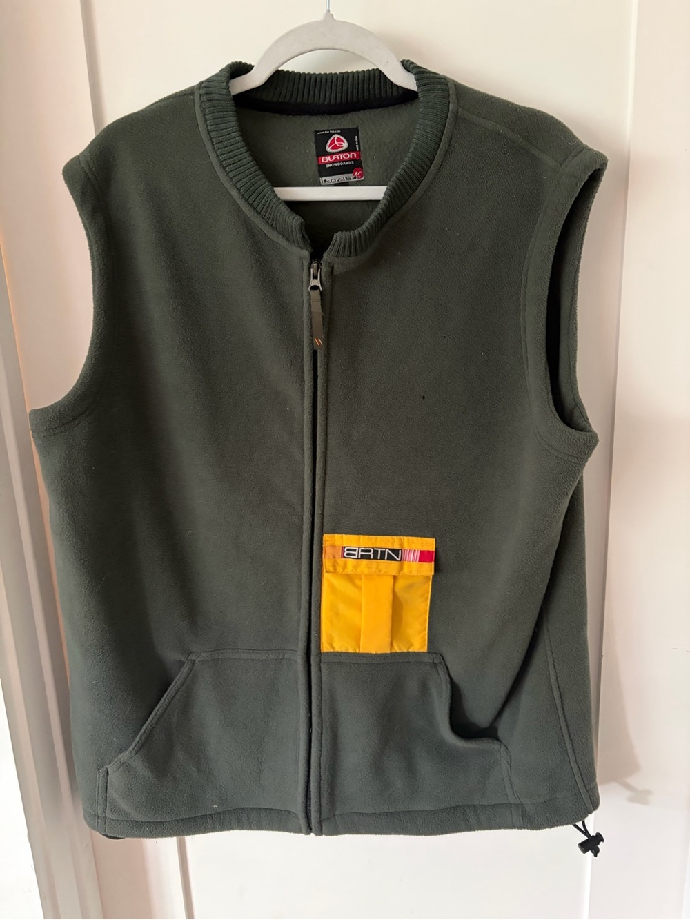 Burton Men's Olive Fleece Vest with Yellow Accent